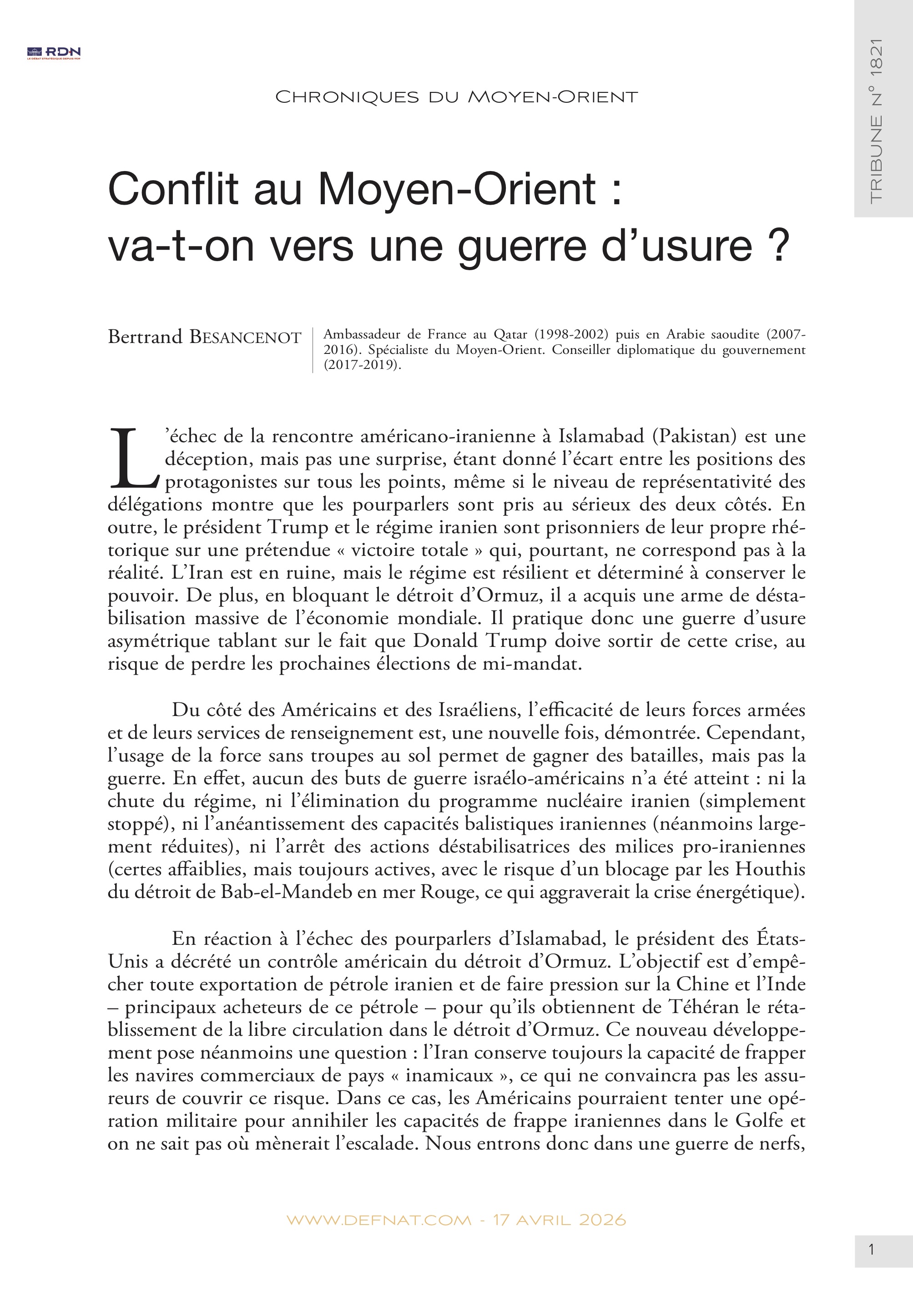 Chroniques du&nbsp;Moyen-Orient &ndash;&nbsp;Conflit au&nbsp;Moyen-Orient&nbsp;: va-t-on vers&nbsp;une&nbsp;guerre&nbsp;d&rsquo;usure&nbsp;? (T&nbsp;1821)
